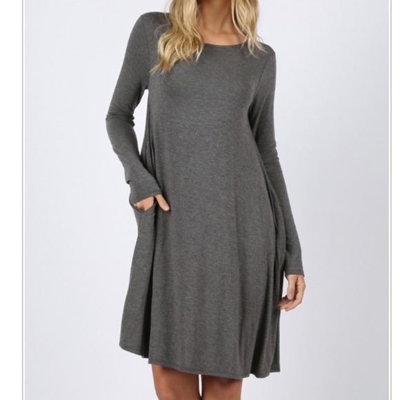Zenana Outfitters Dresses & Skirts - Charcoal Gray Long Sleeve Swing Dress size XL